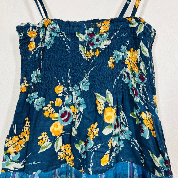 Mossimo Y2K Smocked Summer Dress Plaid Floral Mix Blue - M - Picture 3 of 4